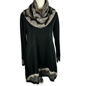 Two Piece Cowl Neck Classic Sweater Black with floral designs NWOT Size L